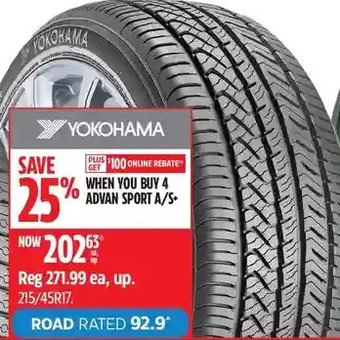 Canadian Tire Yokohama advan sport a/s+ tire offer
