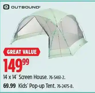 Canadian Tire Outbound 14 x 14' screen house | kids' pop-up tent offer