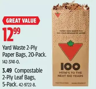 Canadian Tire Yard waste 2-ply paper bags | compostable 2-ply leaf bags offer