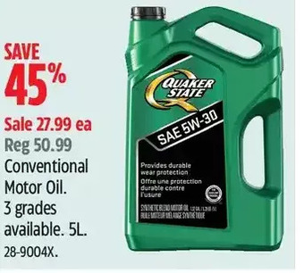 Canadian Tire Quaker state conventional motor oil offer