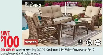 Canadian Tire For living sandstone 4-pc wicker conversation set offer
