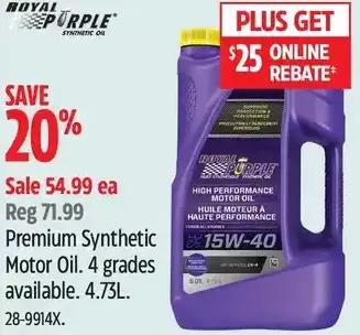 Canadian Tire Royal purple premium synthetic motor oil offer