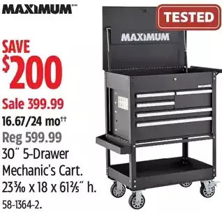 Canadian Tire Maximum 30 5-drawer mechanic's cart offer