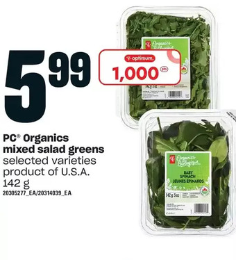 Loblaws Pc organics mixed salad greens offer