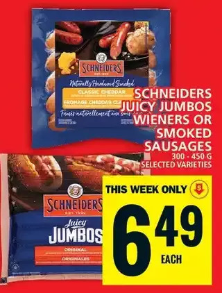 Food Basics Schneiders juicy jumbos wieners or smoked sausages offer