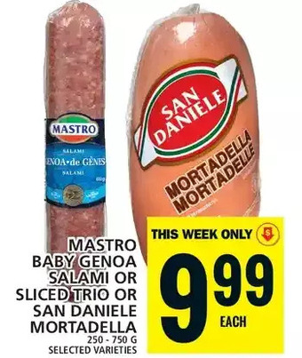 Food Basics Mastro baby genoa salami or sliced trio or san daniele mortadella offer