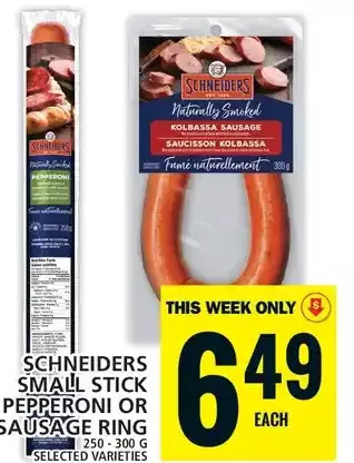Food Basics Schneiders small stick pepperoni or sausage ring offer