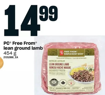 Loblaws Pc free from lean ground lamb offer