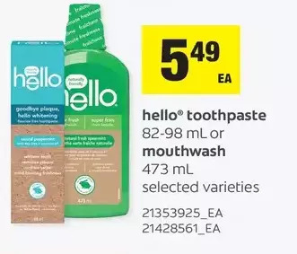 Loblaws Hello toothpaste or mouthwash offer