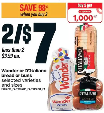 Loblaws Wonder or d'italiano bread or buns offer