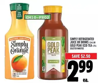 Metro Simply refrigerated juice or drinks or gold peak iced tea offer
