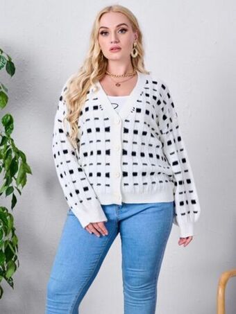 SheIn Plus geo pattern drop shoulder cardigan offer
