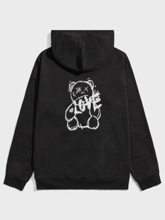 SheIn Shein men bear print drawstring hoodie offer