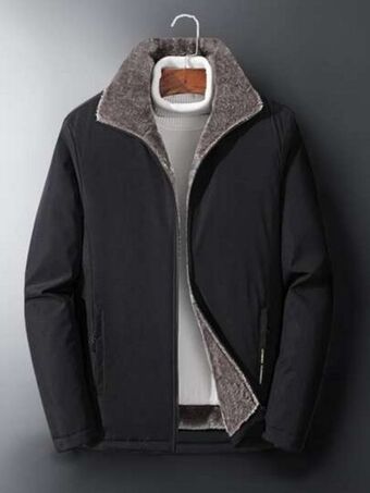 SheIn Extended sizes men teddy lined zip up winter coat without sweater offer