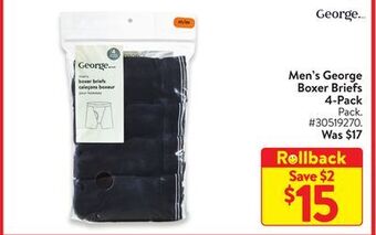 Walmart Men's george boxer briefs 4-pack offer