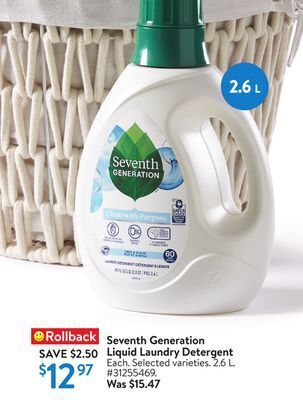 Walmart Seventh generation liquid laundry detergent offer