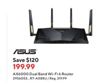 Staples Asus rt-ax88u ax6000 dual band wifi 6 (802.11ax) router with mu-mimo and ofdma offer