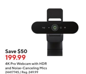 Staples Logitech 4k pro webcam with hdr and noise-cancelling mics offer