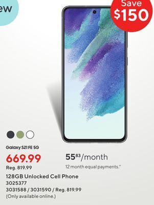 Staples Samsung galaxy 128gb unlocked cell phone offer