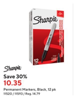 Staples Sharpie fine tip permanent markers, black, 12 pk offer