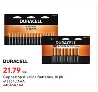 Staples Duracell coppertop aaa alkaline batteries - 16 pack offer