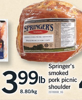 Fortinos Springer's smoked pork picnic shoulder, 8.80/kg offer