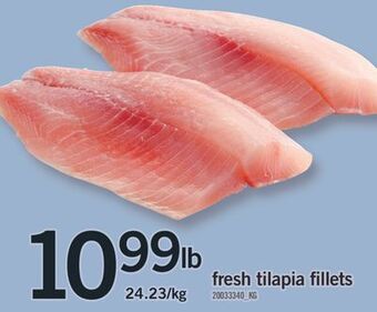 Fortinos Fresh tilapia fillets, 24.23/kg offer