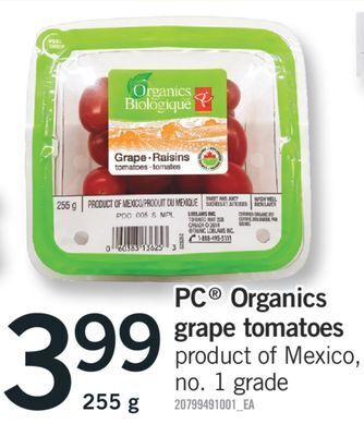 Fortinos Pc® organics grape tomatoes, 255 g offer