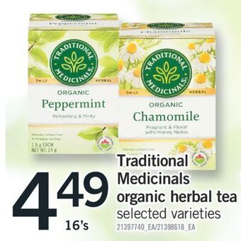 Fortinos Traditional medicinals organic herbal tea, 16's offer