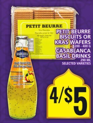 Food Basics Petit beurre biscuits or kras wafers or casablanca basil drinks offer