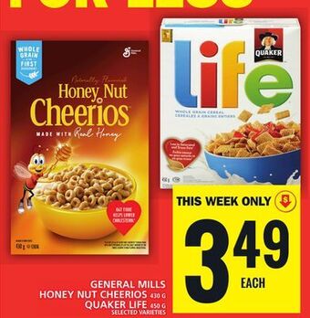 Food Basics General mills honey nut cheerios or quaker life offer