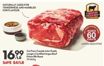 Longo's Cut from canada aaa grade longo's certified angus beef prime rib roast offer