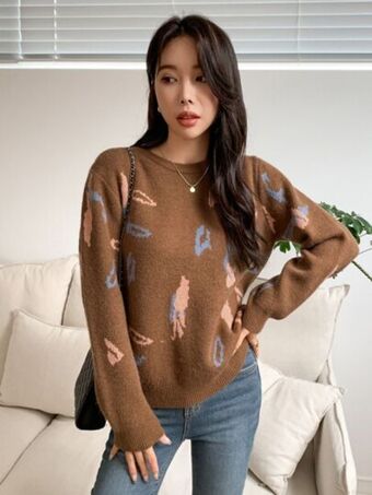 SheIn Dazy graphic pattern round neck sweater offer