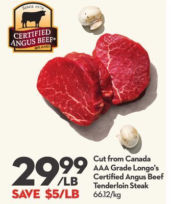 Longo's Cut from canada aaa grade longo's certified angus beef tenderloin steak offer