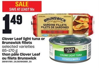 Independent Grocer Clover leaf light tuna or brunswick fillets, 85-170 g offer