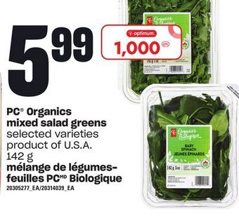 Independent Grocer Pc® organics mixed salad greens, 142 g offer