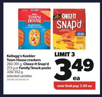 Real Canadian Superstore Kellogg's keebler town house crackers, 260-391 g, cheez-it snap'd, 213 g or family/snack packs, 336/352 g offer