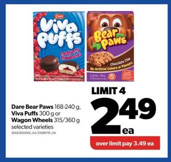 Real Canadian Superstore Dare bear paws, 168-240 g, viva puffs, 300 g or wagon wheels 315/360 g offer