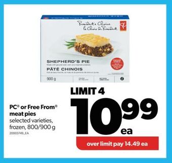 Real Canadian Superstore Pc® or free from® meat pies, 800/900 g offer