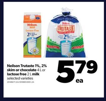 Real Canadian Superstore Neilson trutaste 1%, 2% skim or chocolate 4 l or lactose free 2 l milk offer