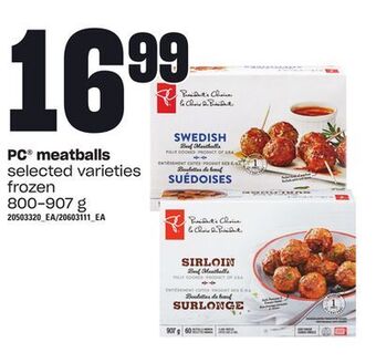 Loblaws Pc® meatballs, 800-907 g offer