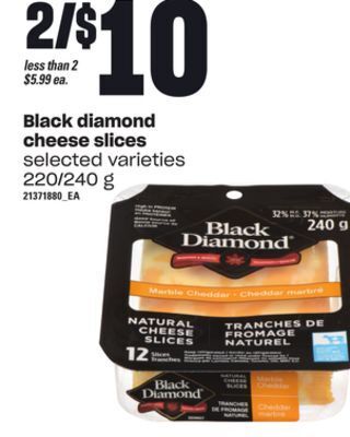 Loblaws Black diamond cheese slices, 220/240 g offer