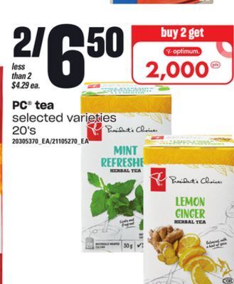 Loblaws Pc® tea, 20's offer