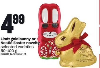 Loblaws Lindt gold bunny or nestlé easter novelty, 50-100 g offer