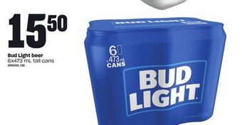 Loblaws Bud light beer, 6x473 ml tall cans offer