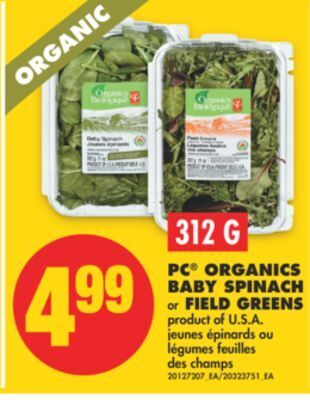 No Frills Pc® organics baby spinach or field greens, 312 g offer