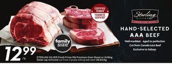 Sobeys Sterling silver fresh prime rib premium oven roast or grilling steak cap removed offer