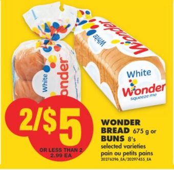No Frills Wonder bread, 675 g or buns, 8's offer