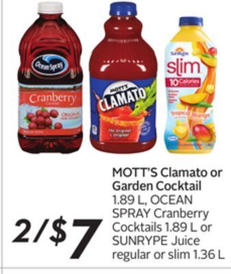 Sobeys Mott's clamato or garden cocktail offer