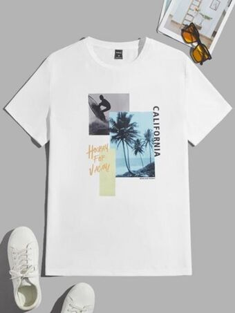 SheIn Shein men slogan & palm tree print tee offer